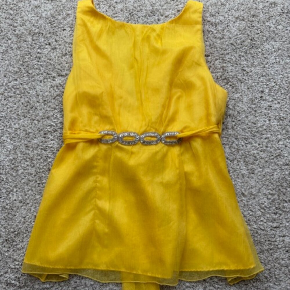 100% Silk Summer Top by Richard Malcolm w/ Bling Detail at Waist Yellow Size S